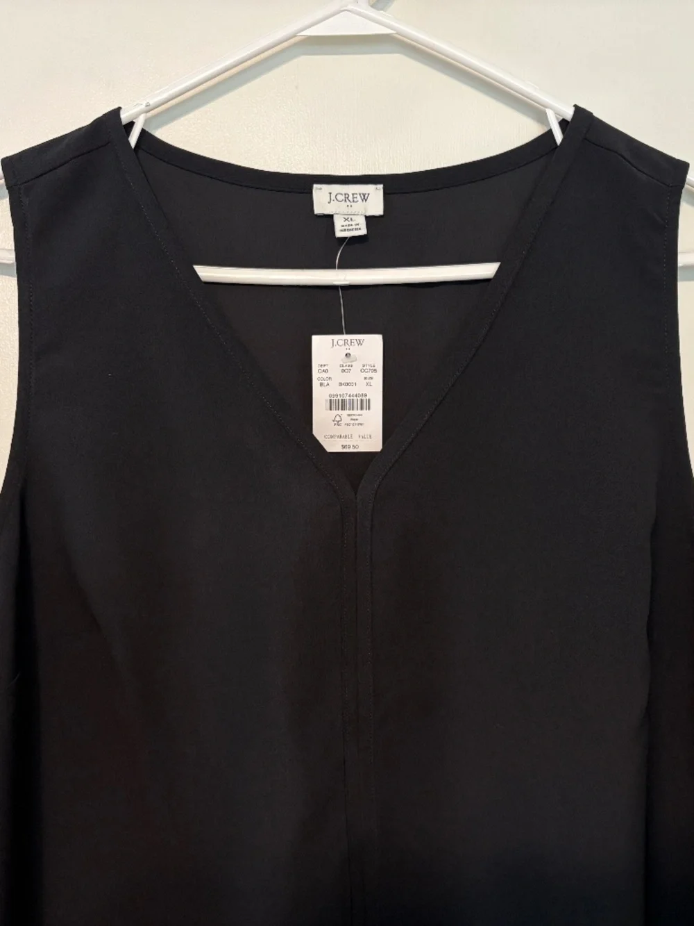J. Crew #CC705 Women’s Sleeveless V-neck Crepe Tank Top Shirt Shell XL Black NWT